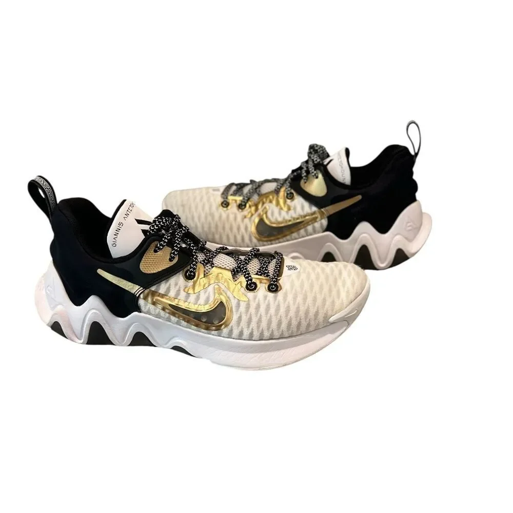 Nike Giannis Immortality Championship White Black Metallic Gold Men’s Size 10
